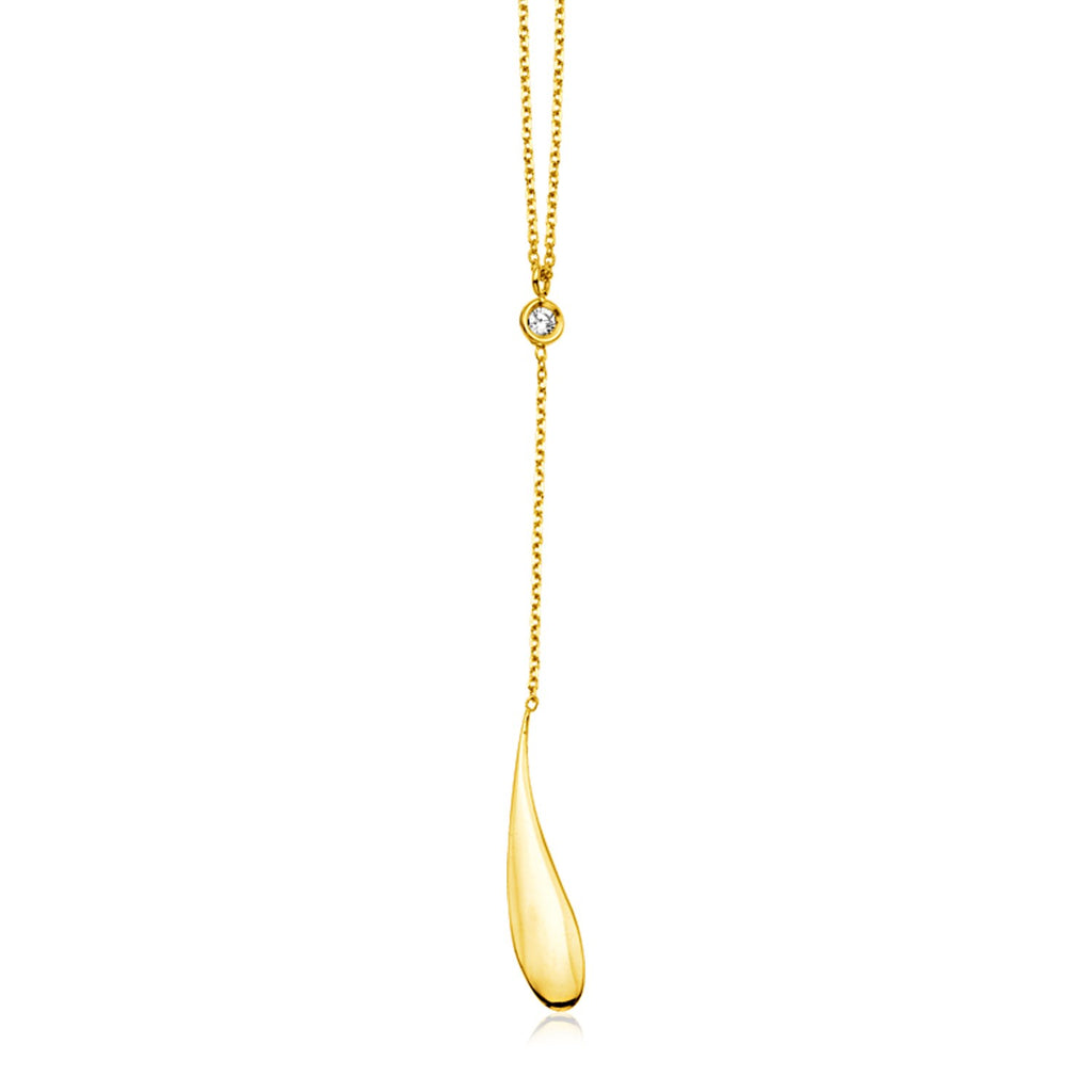14k Yellow Gold Teardrop Lariat Necklace with Diamond