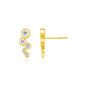 Yellow Gold 14k Climber Post Earrings with Circles and Cubic Zirconias in Pushback Clasps