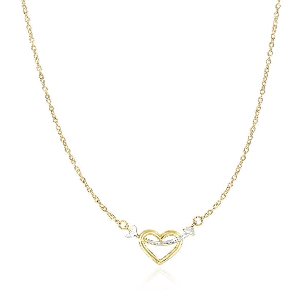Two-Tone Gold 14k Women's Necklaces with Interlaced Heart and Arrow Charm