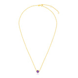 Yellow Gold 14k 17 inch Women's Link Necklace with Round Amethyst