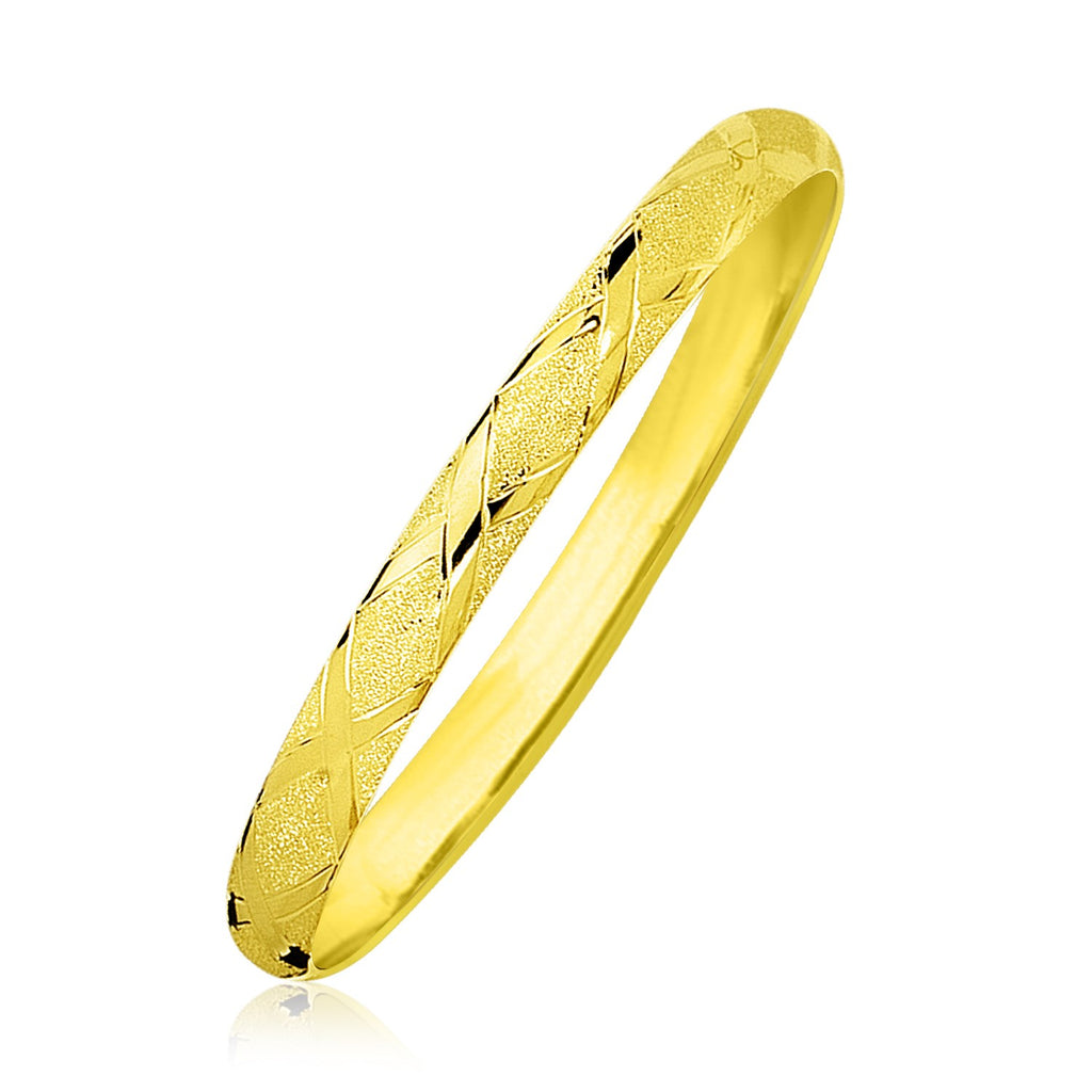 Yellow Gold 10k Slender Diamond Pattern Textured Bangle