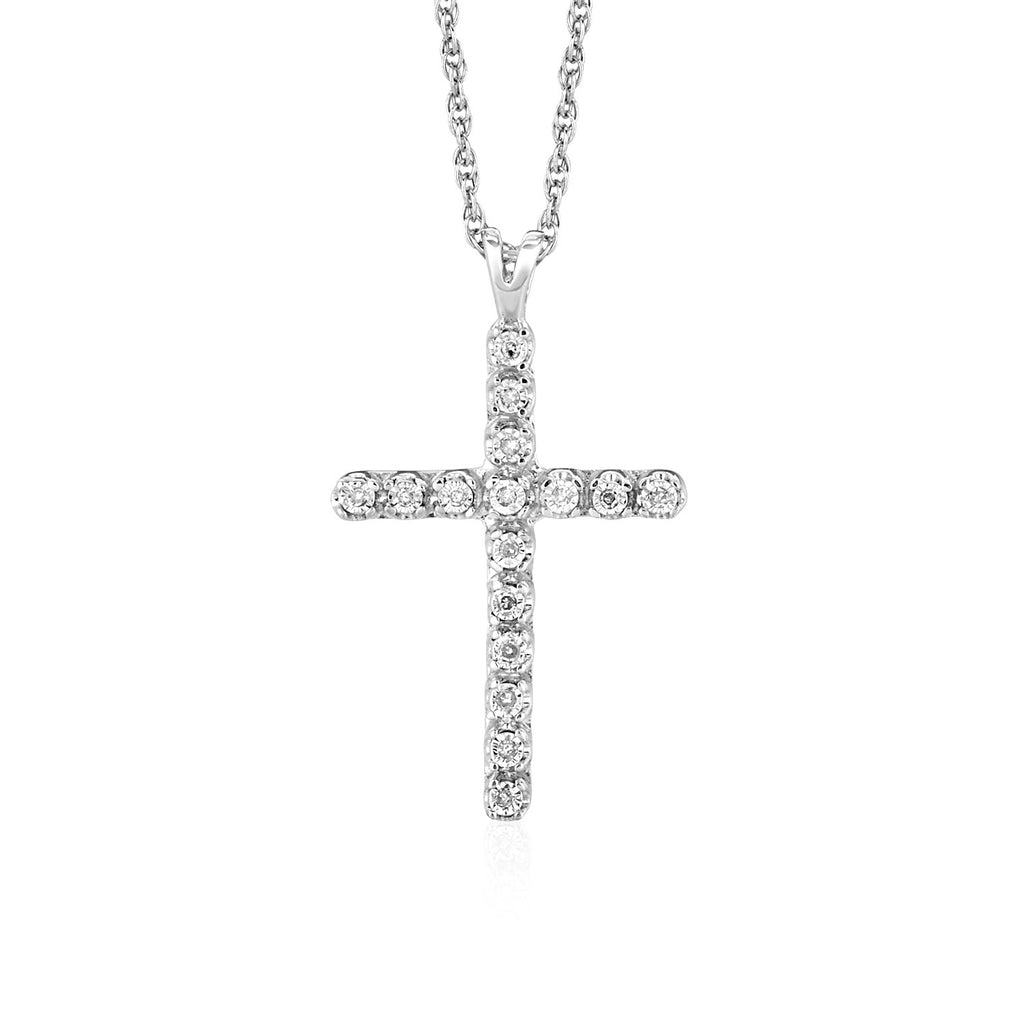 Sterling Silver Cross Pendant with Diamonds & Lobster Clasp