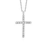 Sterling Silver Cross Pendant with Diamonds & Lobster Clasp