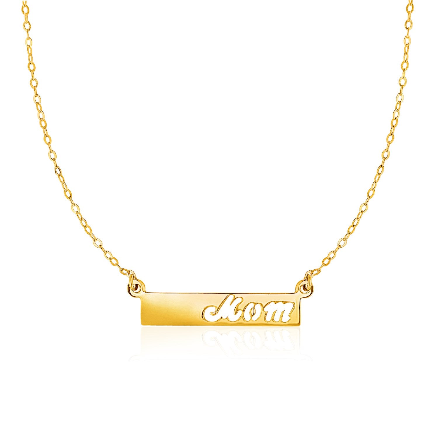 14k Yellow Gold Pendant with Mom on Horizontal Bar