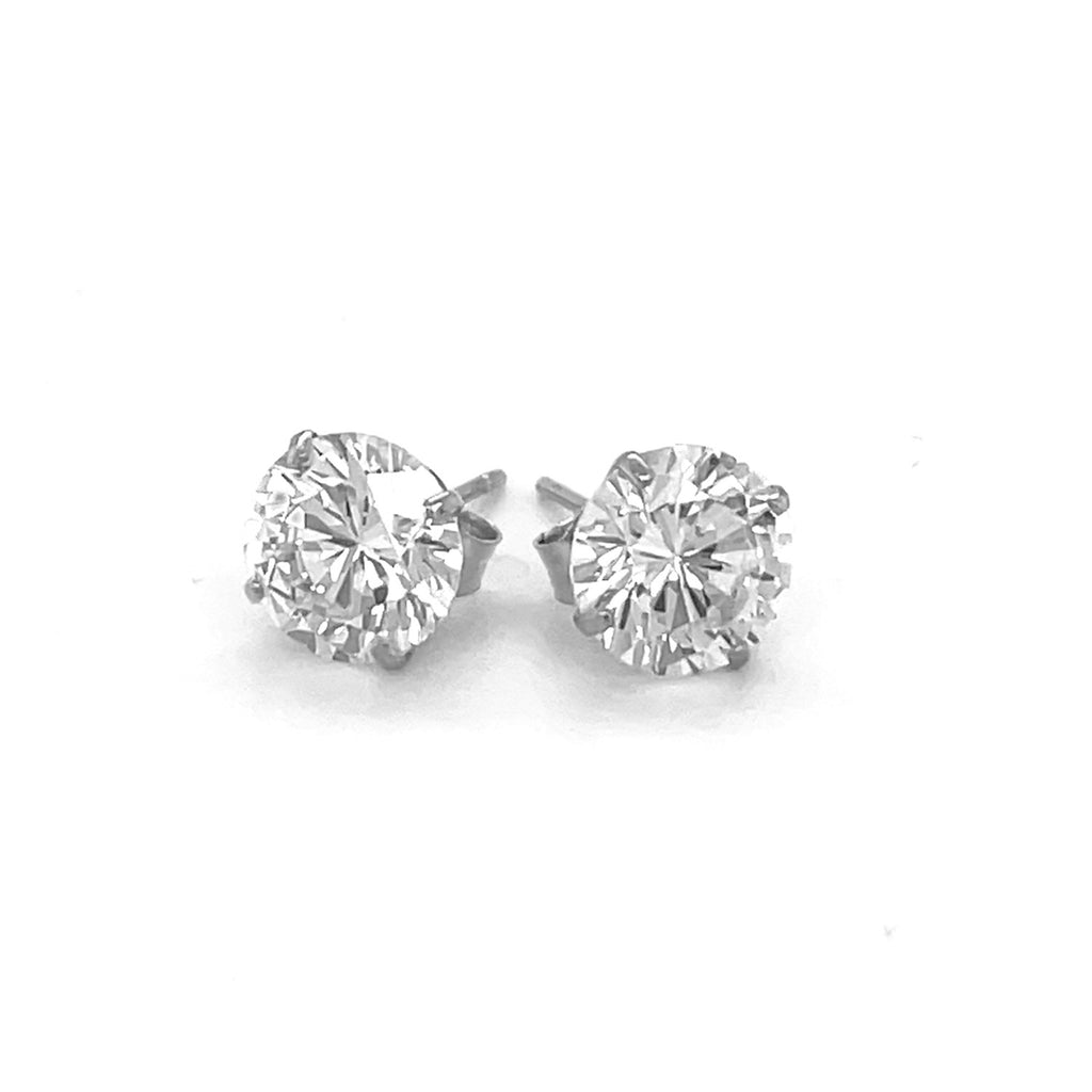 White Gold 14k Stud Earrings with White Hue Faceted Cubic Zirconia