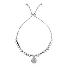Load image into Gallery viewer, Adjustable Bead Bracelet with Round Charm and Cubic Zirconias in Sterling Silver