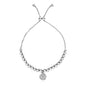 Adjustable Bead Bracelet with Round Charm and Cubic Zirconias in Sterling Silver