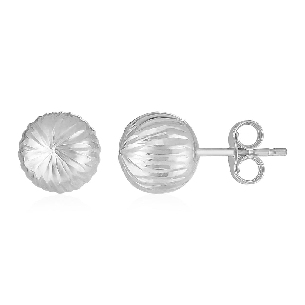 White Gold 14k Ball Earrings with Linear Texture