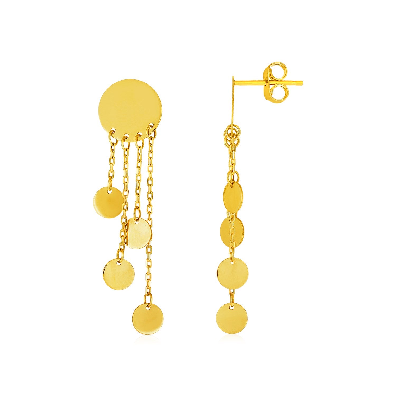 Yellow Gold 14k Post Dangling Earrings with Polished Round