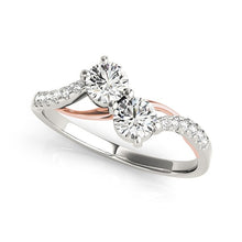 Load image into Gallery viewer, White And Rose Gold 14k Two Stone Diamond Ring with Curved Band