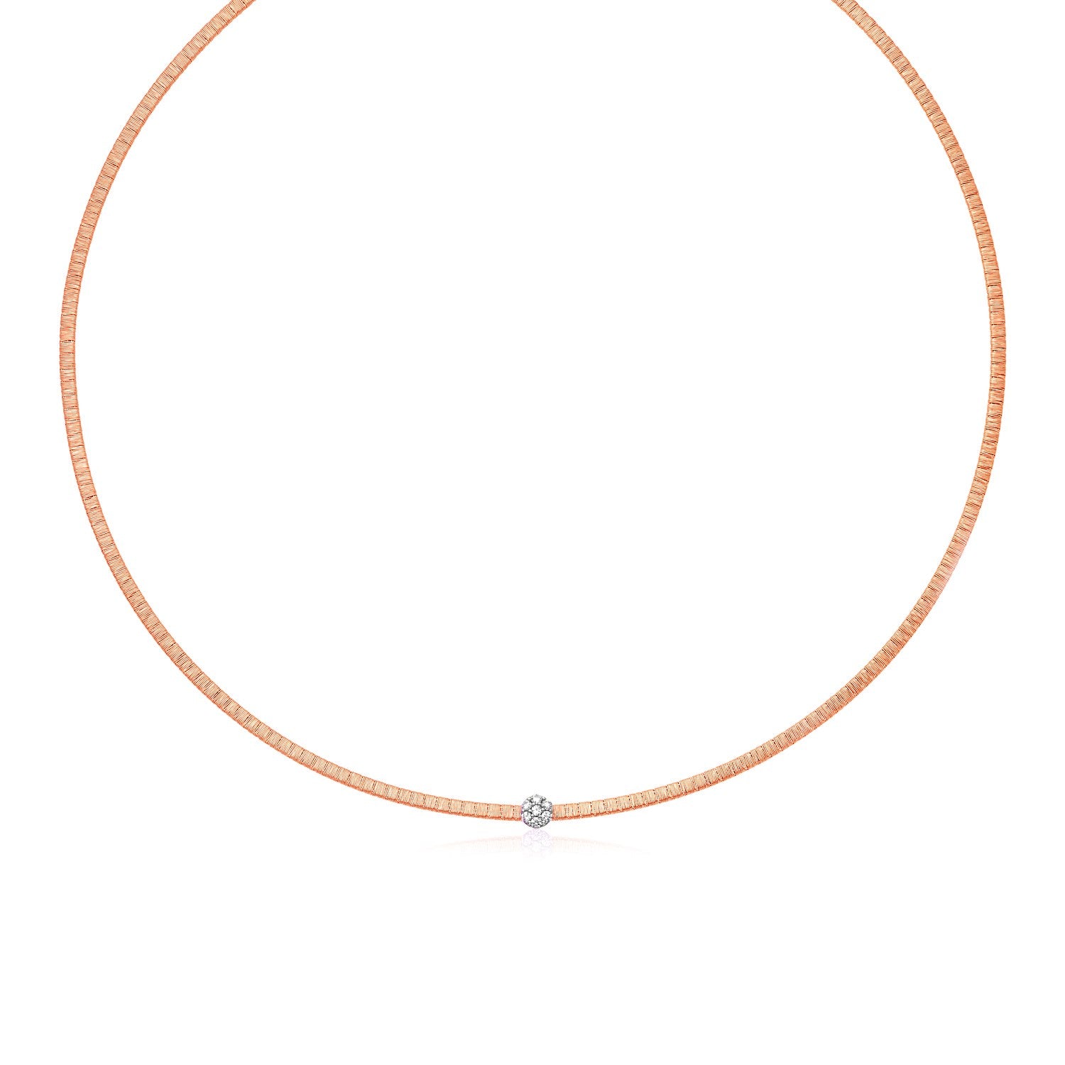 Two Tone Gold 14k Women's Necklace with Brushed Texture and Diamonds