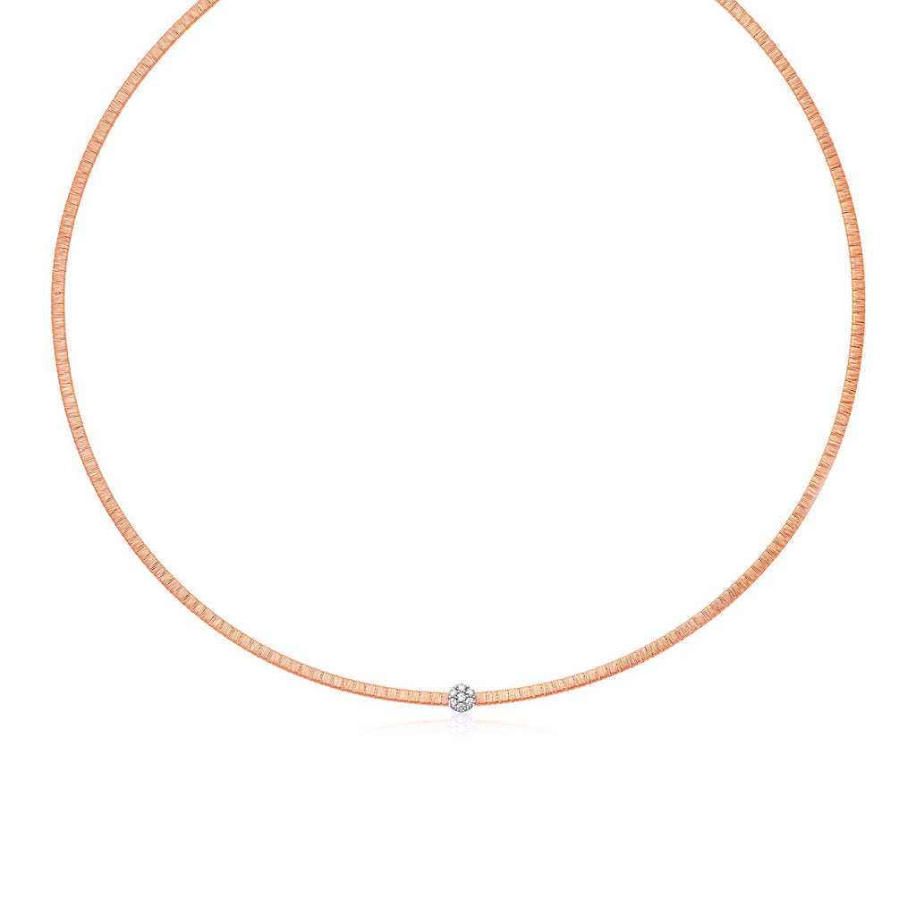 Two Tone Gold 14k Women's Necklace with Brushed Texture and Diamonds