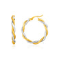 Yellow and White Gold 10k Two-Tone Twisted Wire Round Hoop Earrings in Hinged Snap Back