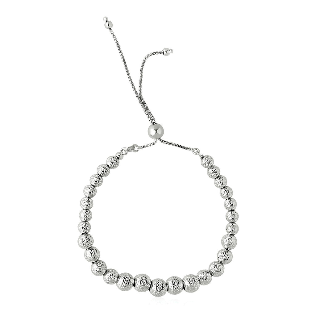 Sterling Silver Women's Adjustable Graduated Bead Bracelet with Geometric Texture