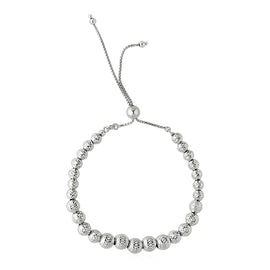Sterling Silver Women's Adjustable Graduated Bead Bracelet with Geometric Texture