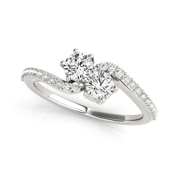 White Gold 14k Curved Band Two Stone Diamond Ring