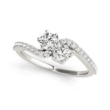 White Gold 14k Curved Band Two Stone Diamond Ring