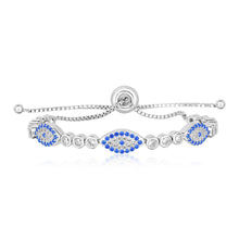 Load image into Gallery viewer, Sterling Silver Women&#39;s Adjustable Enameled Evil Eye Bracelet with Cubic Zirconias