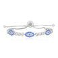 Sterling Silver Women's Adjustable Enameled Evil Eye Bracelet with Cubic Zirconias