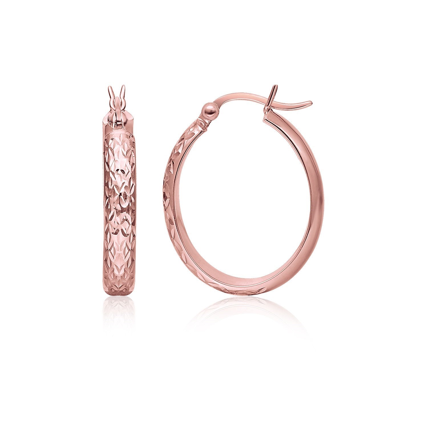Rose Gold 10k Hammered Oval Hoop Earrings with Snap Lock
