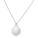 Sterling Silver 18 inch Women's Necklace with Polished Disc with Diamonds