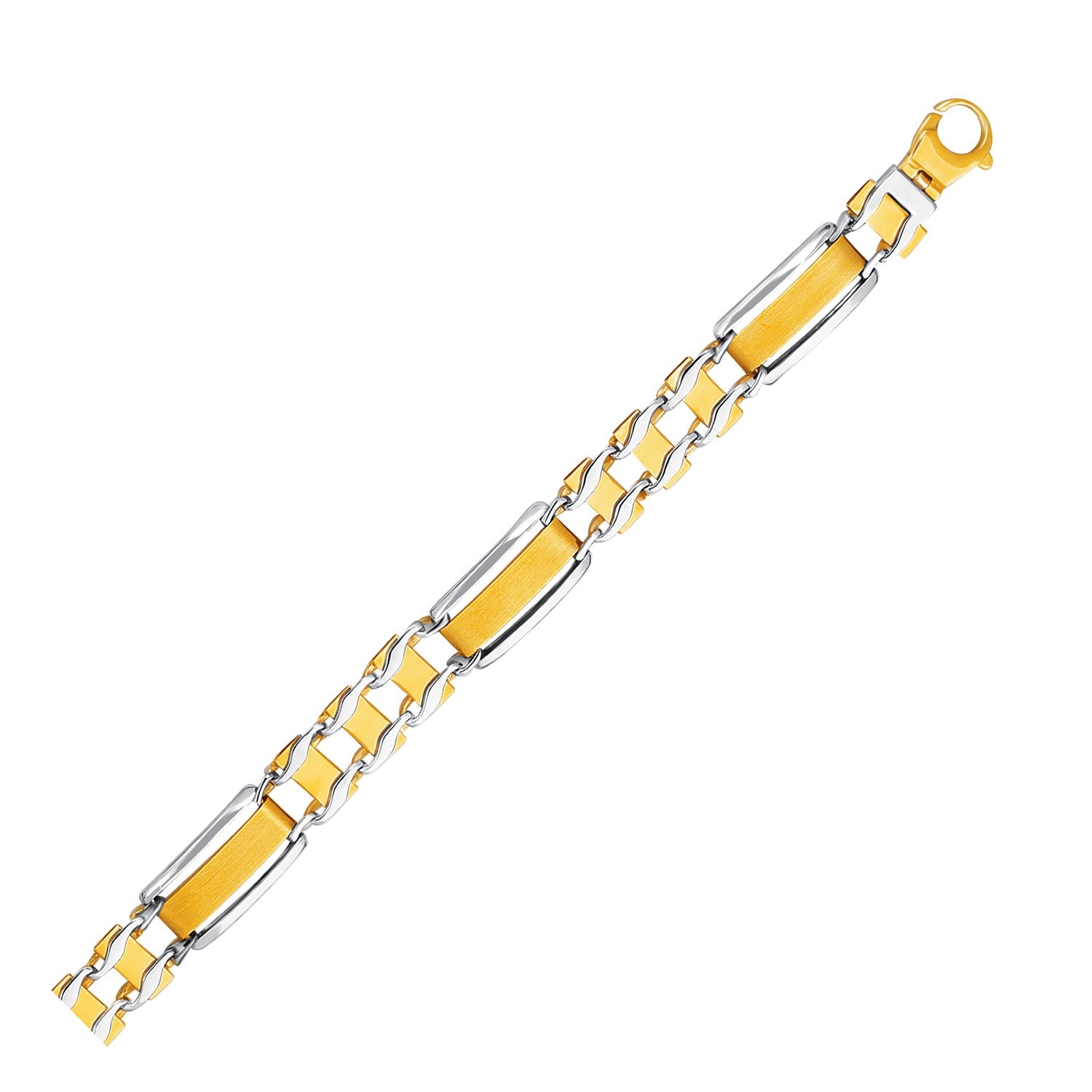 Two-Tone Gold 14k Men's Bracelet with Fancy Rounded Bars