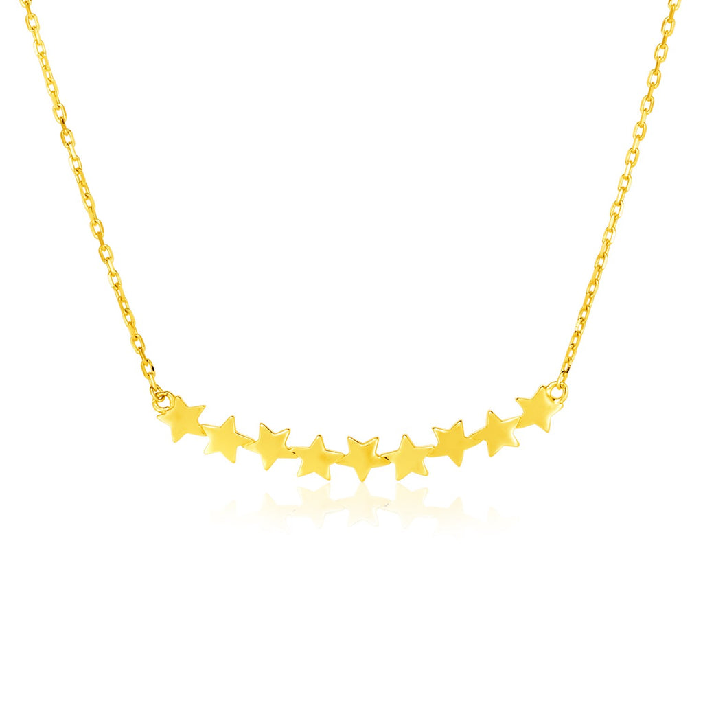 Yellow Gold 14k 18 inch Women's Fancy Necklace with Curve of Stars
