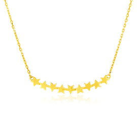 Yellow Gold 14k 18 inch Women's Fancy Necklace with Curve of Stars
