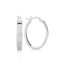 Load image into Gallery viewer, Sterling Silver Flat Style Oval Hoop Earrings with Rhodium Plating