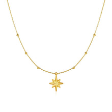 Load image into Gallery viewer, Yellow Gold 14k Women&#39;s Necklace with Eight Pointed Star and Beads