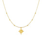 Yellow Gold 14k Women's Necklace with Eight Pointed Star and Beads