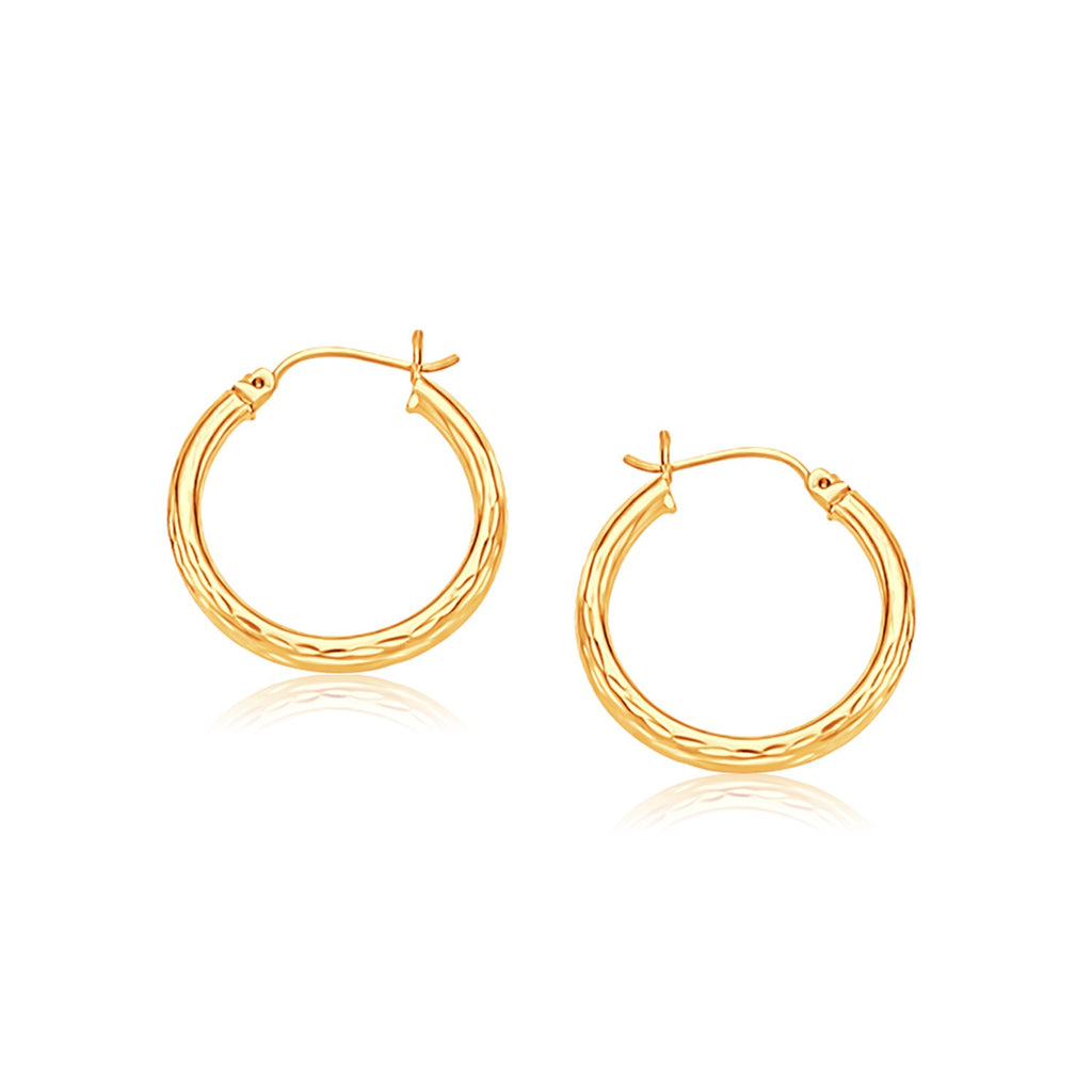 Yellow Gold 14k 25mm Diameter Hoop Earrings with Diamond-Cut Finish & Snap Lock