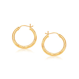 Yellow Gold 14k 25mm Diameter Hoop Earrings with Diamond-Cut Finish & Snap Lock