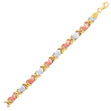 Load image into Gallery viewer, Tri-Color Gold 14k Fancy Satin Women&#39;s Heart Line Bracelet