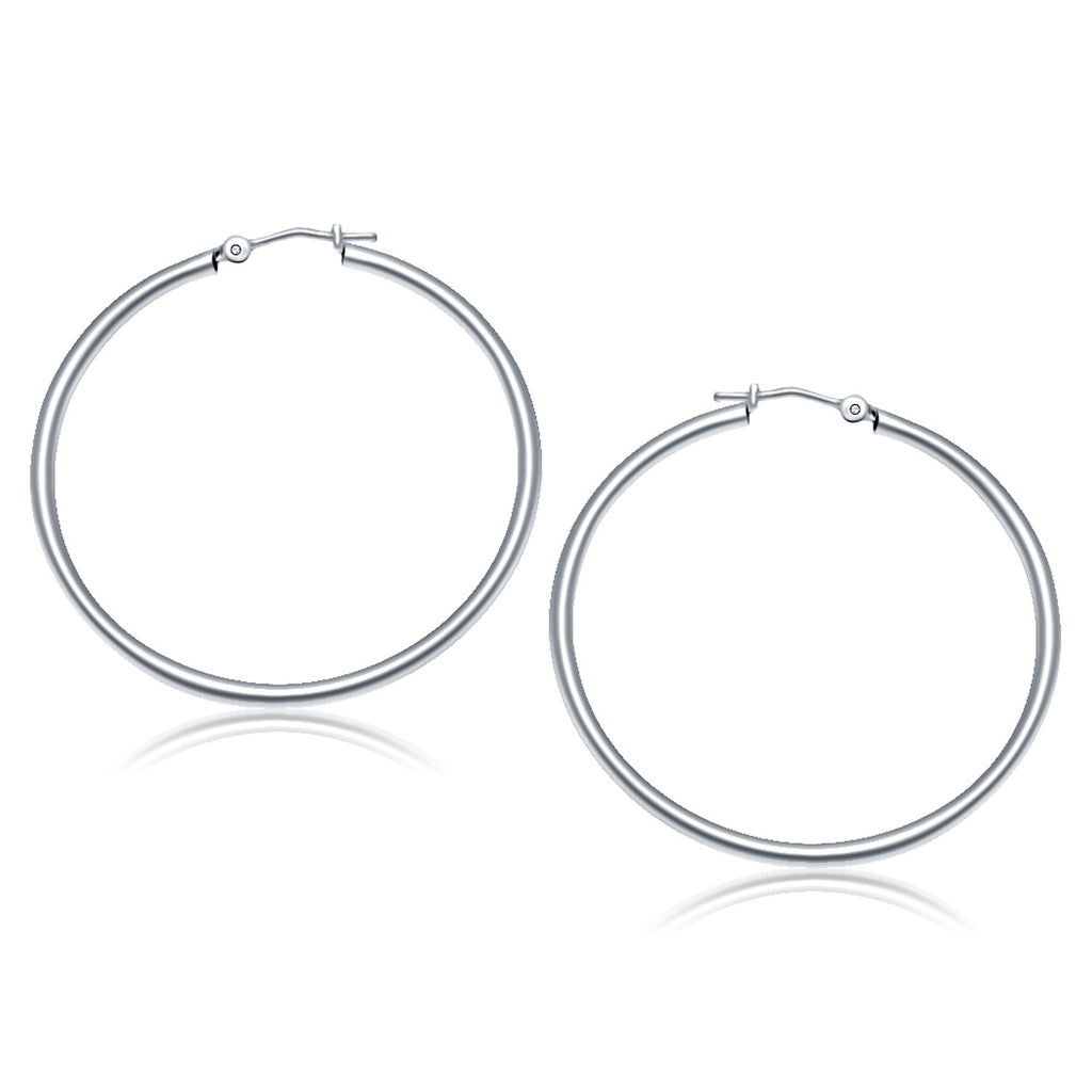 White Gold 14k 40 mm Polished Hoop Earrings with Snap Lock Backing for Any Ocassions