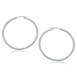 White Gold 14k 40 mm Polished Hoop Earrings with Snap Lock Backing for Any Ocassions