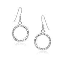 Load image into Gallery viewer, Sterling Silver Textured Open Circle Drop Style Earrings