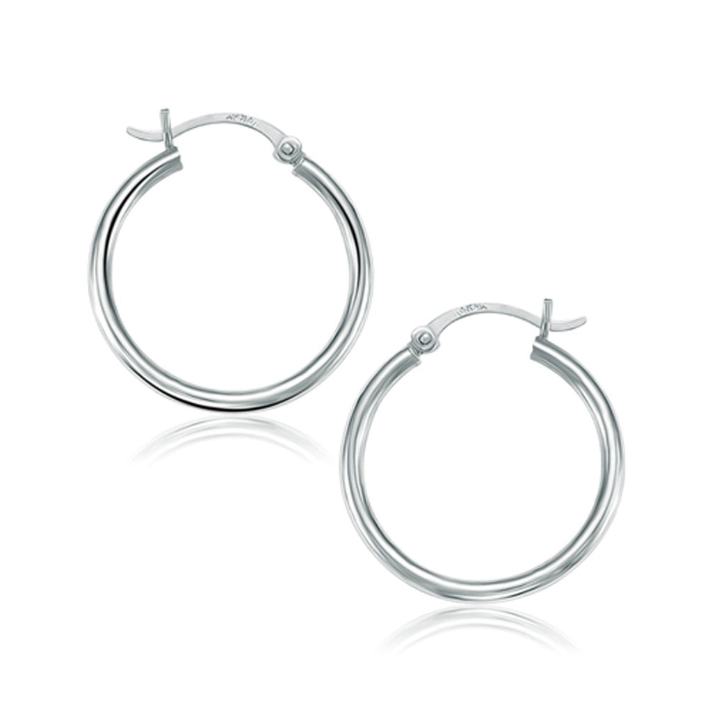 White Gold 10k 25 mm Polished Hoop Earrings with Snap Lock Backing