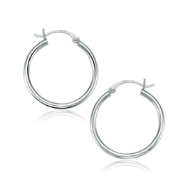 White Gold 10k 25 mm Polished Hoop Earrings with Snap Lock Backing