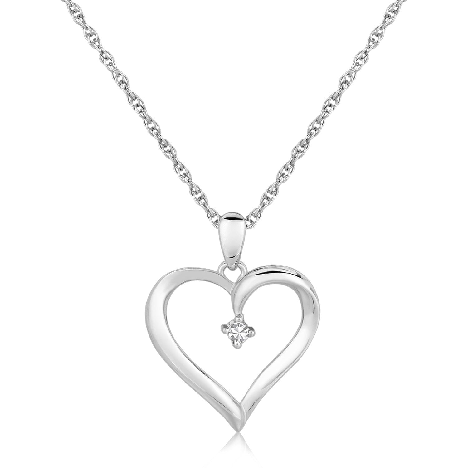 Sterling Silver 0.03 cttw Crafted Diamond Embellished Open Heart Pendant