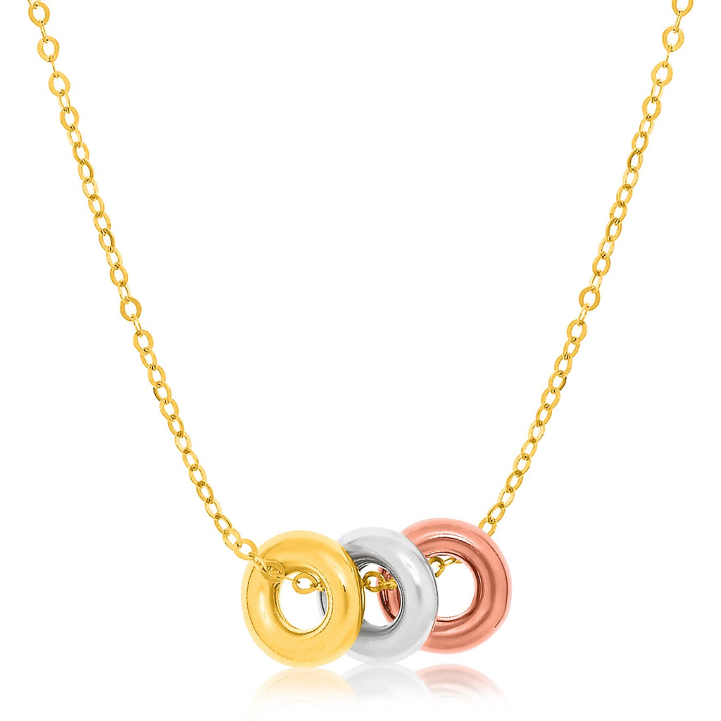Tri-Color Gold 14k Chain Women's Fancy Necklace with Three Open Circle Accents