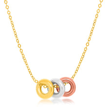 Load image into Gallery viewer, Tri-Color Gold 14k Chain Women&#39;s Fancy Necklace with Three Open Circle Accents