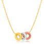 Tri-Color Gold 14k Chain Women's Fancy Necklace with Three Open Circle Accents