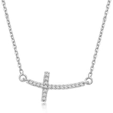 Load image into Gallery viewer, White Gold 14k Curved Cross Diamond Studded Women&#39;s Religious Motif Necklace