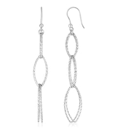 Sterling Silver Textured Interlocking Marquise Motif Dangling Earrings