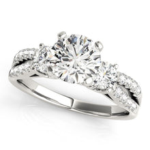 Load image into Gallery viewer, White Gold 14k Split Shank 3 Stone Round Diamond Engagement Ring