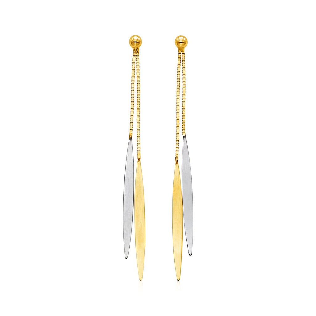 Two Tone Gold 14k Polished Narrow Oval Fancy Earrings