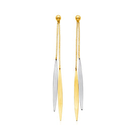 Two Tone Gold 14k Polished Narrow Oval Fancy Earrings