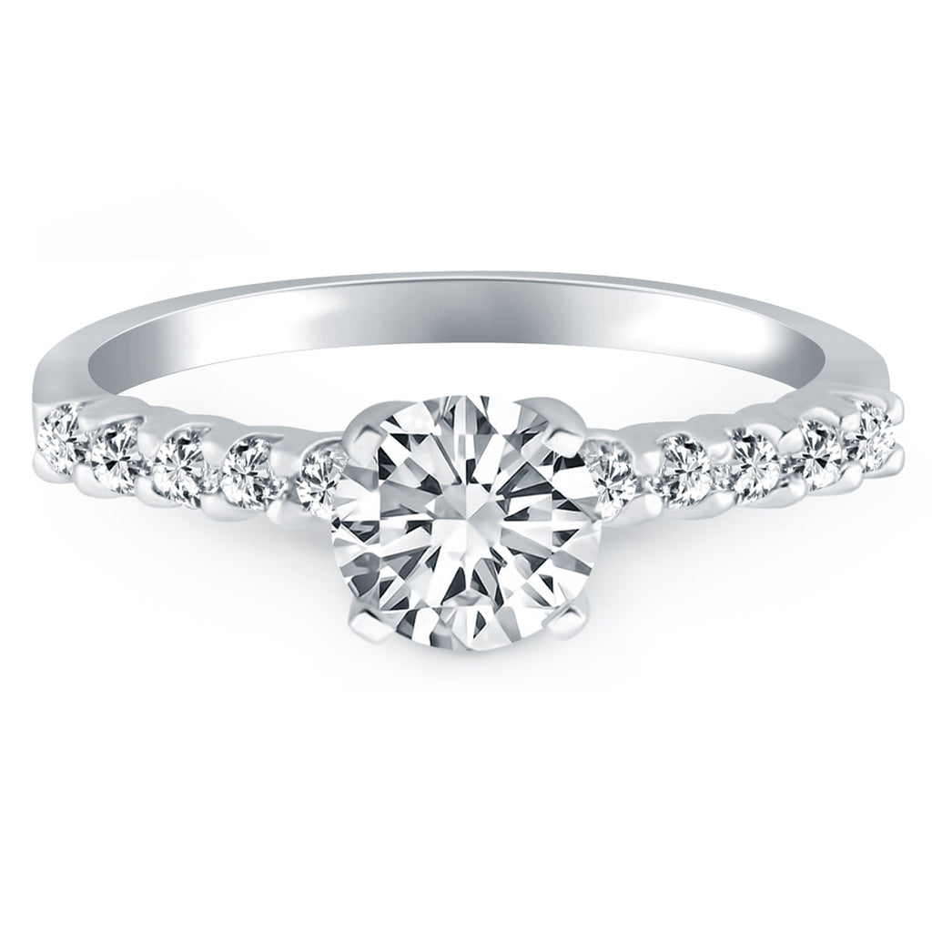 White Gold 14k Shared Prong Diamond Band Accent Engagement Ring
