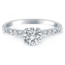 White Gold 14k Shared Prong Diamond Band Accent Engagement Ring